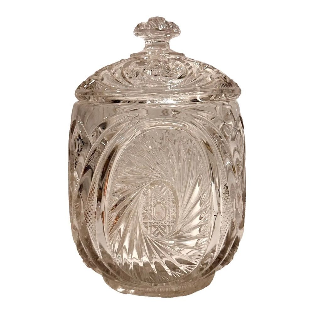 Vintage Pressed Glass Pinwheel Star Design Biscuit Jar Cookie Jar